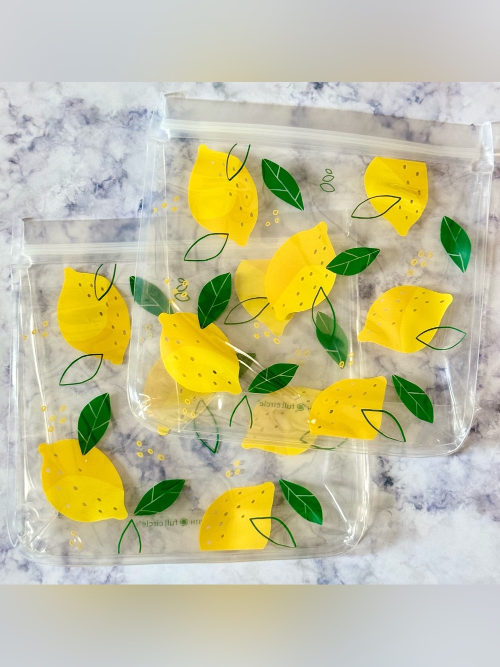 🍋 Grove Co Full Circle Reusable Food Storage Bags Set of 2 Lemon Print 8x8